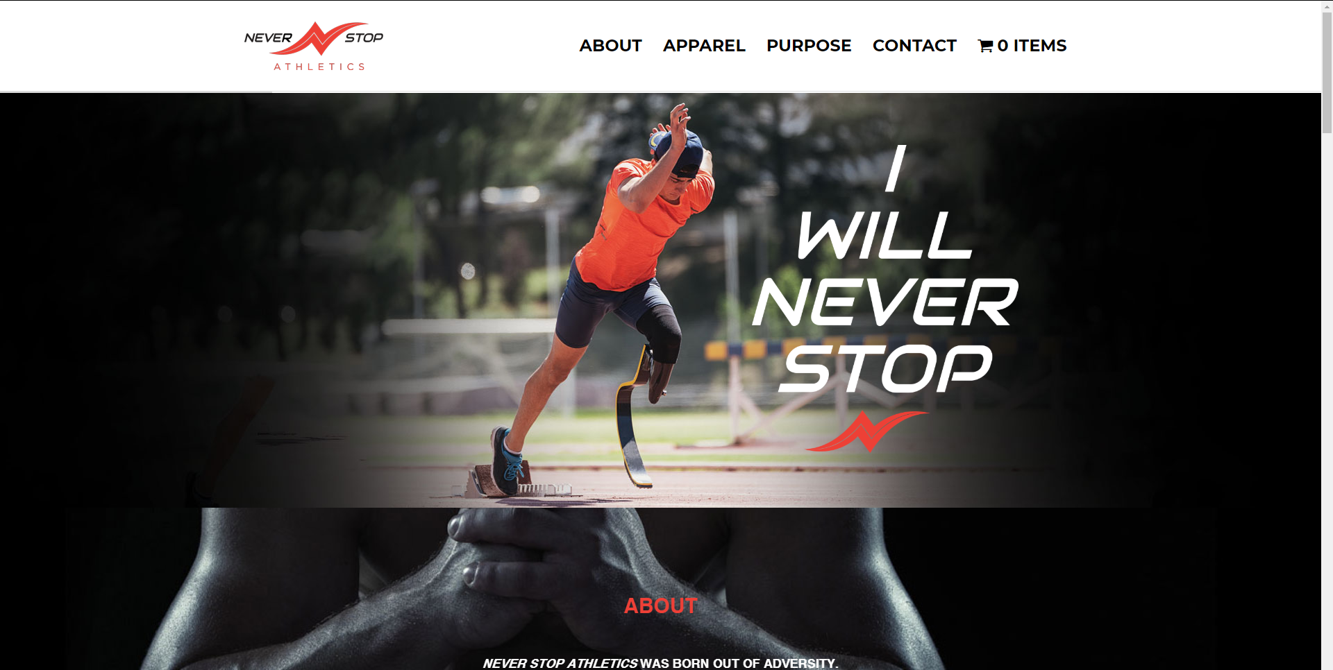 Never Stop Athletics website