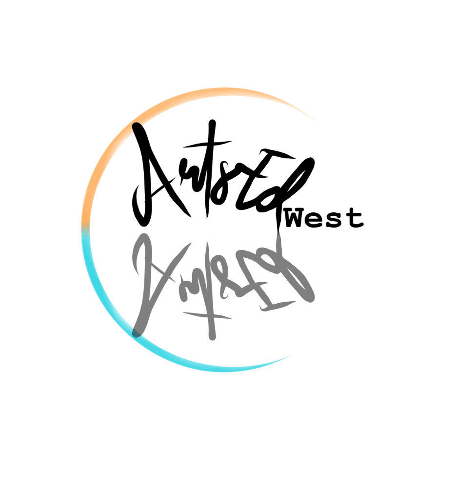ArtsEd West logo - an orange and blue crescent surrounded by the calligraphy text "ArtsED" and the typed text "West".