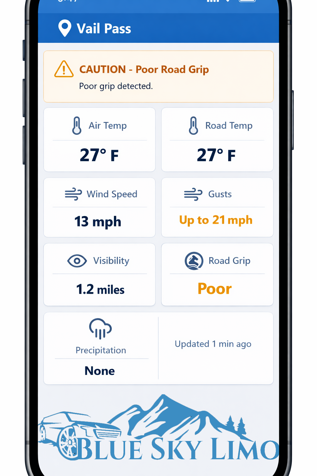 Blue Sky Limo Colorado Road Conditions App