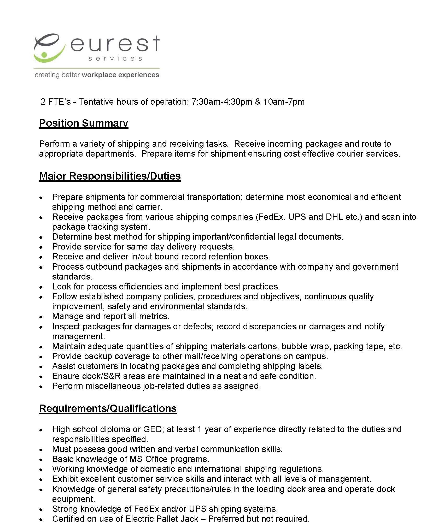 Shipping Receiving Job/Volunteer Somerset County Business Partnership