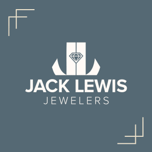 Jack Lewis Jewelers logo with a JL emblem and diamond on a blue-gray background with cream corner accents.