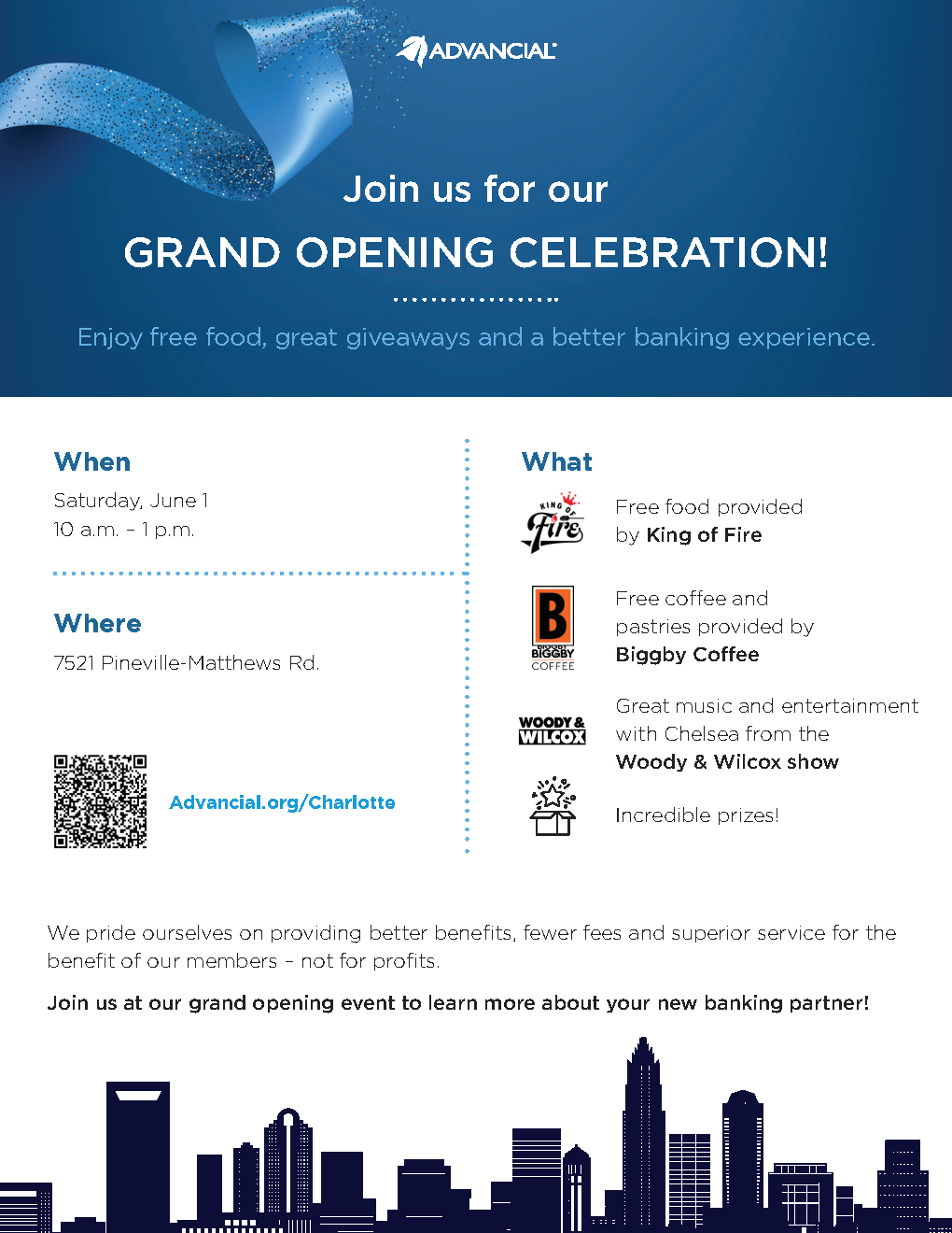 Advancial FCU invites you to their Grand Opening Event Pineville NC