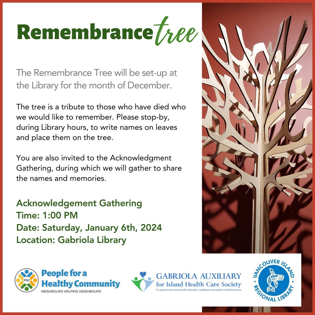 Remembrance Tree at the Library presented by PHC and the Gabriola