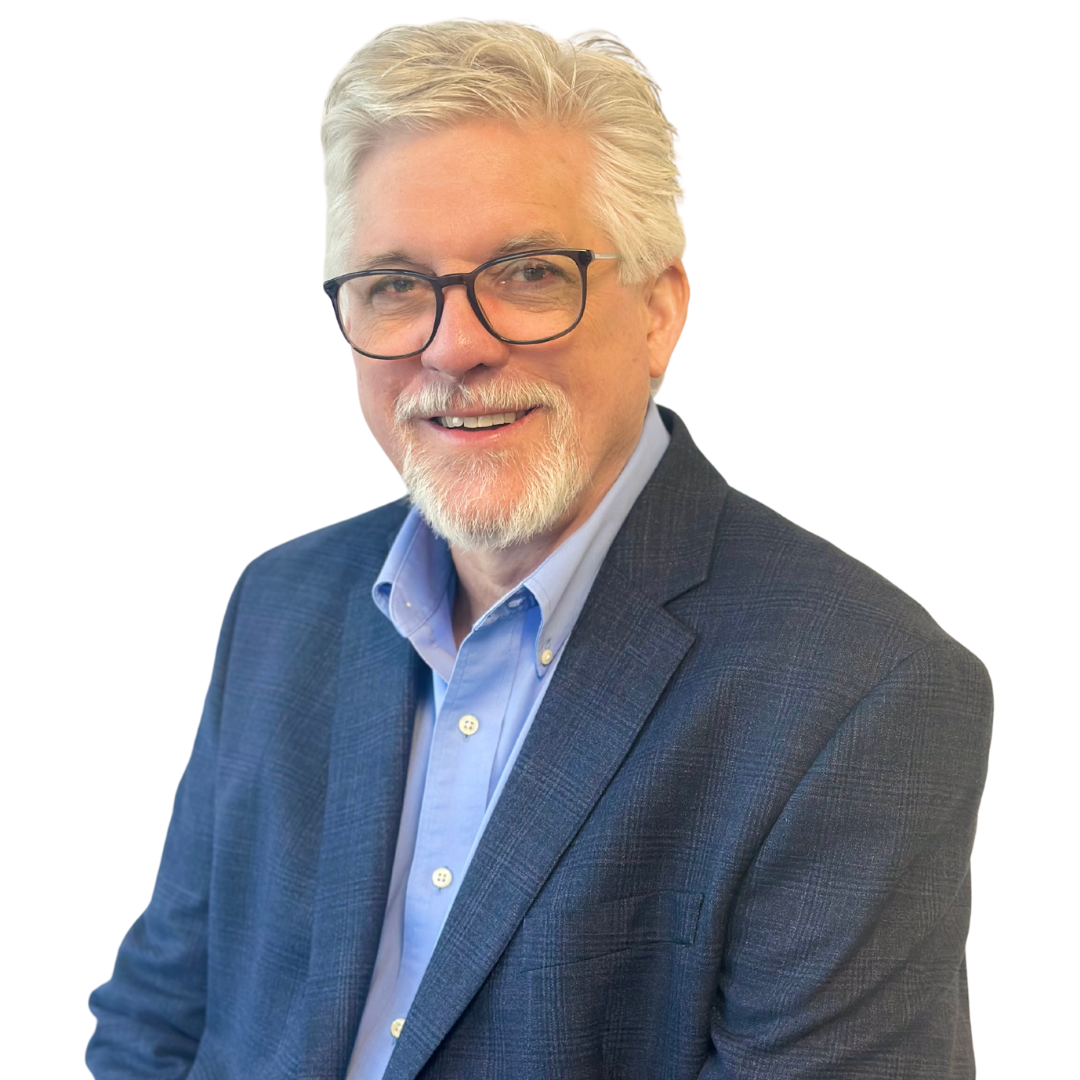 Gene is wearing a blue suit jacket over a lighter blue button-up shirt