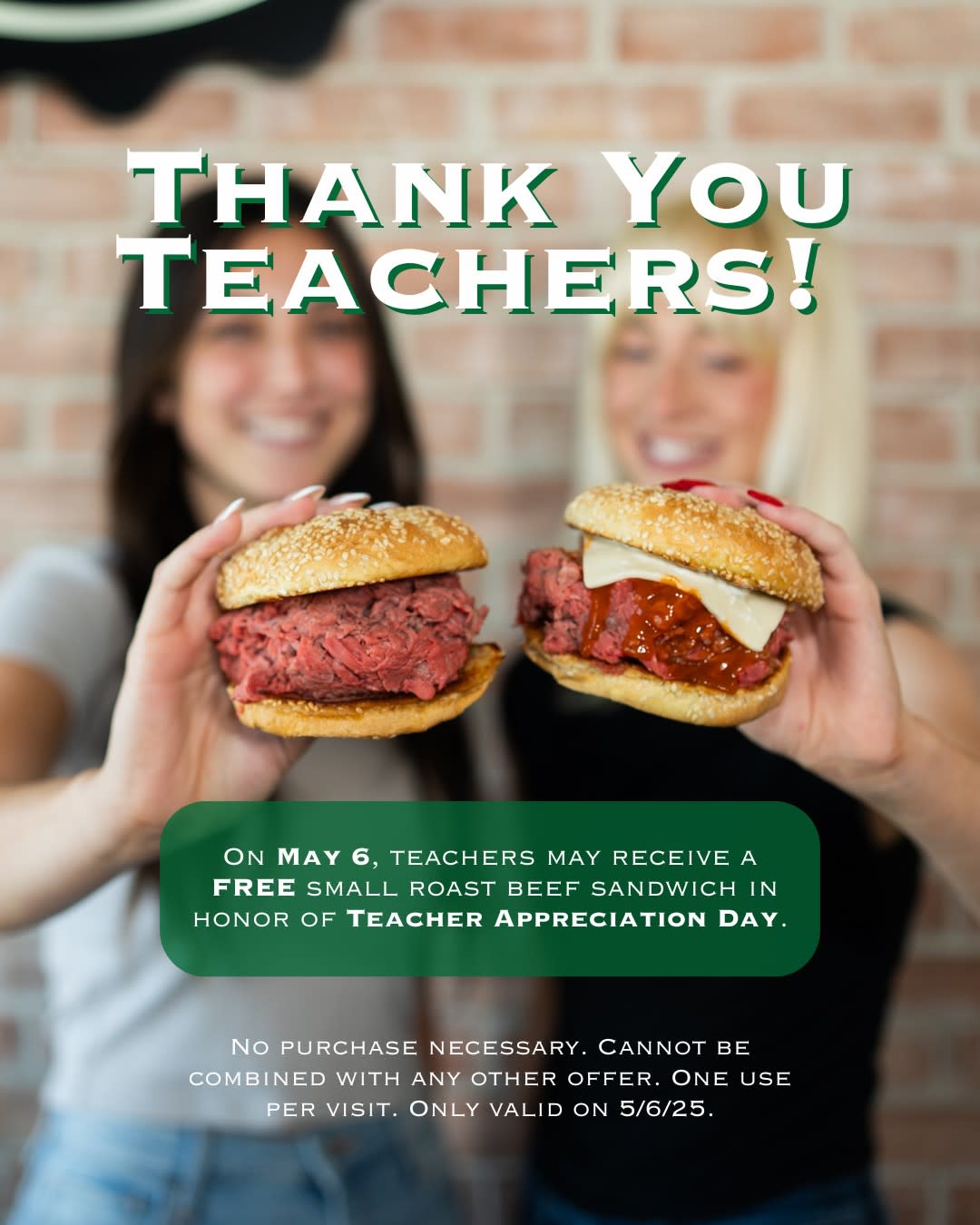 Smart Mouths Eat Free Teacher Appreciation Day at Kelly's Roast Beef