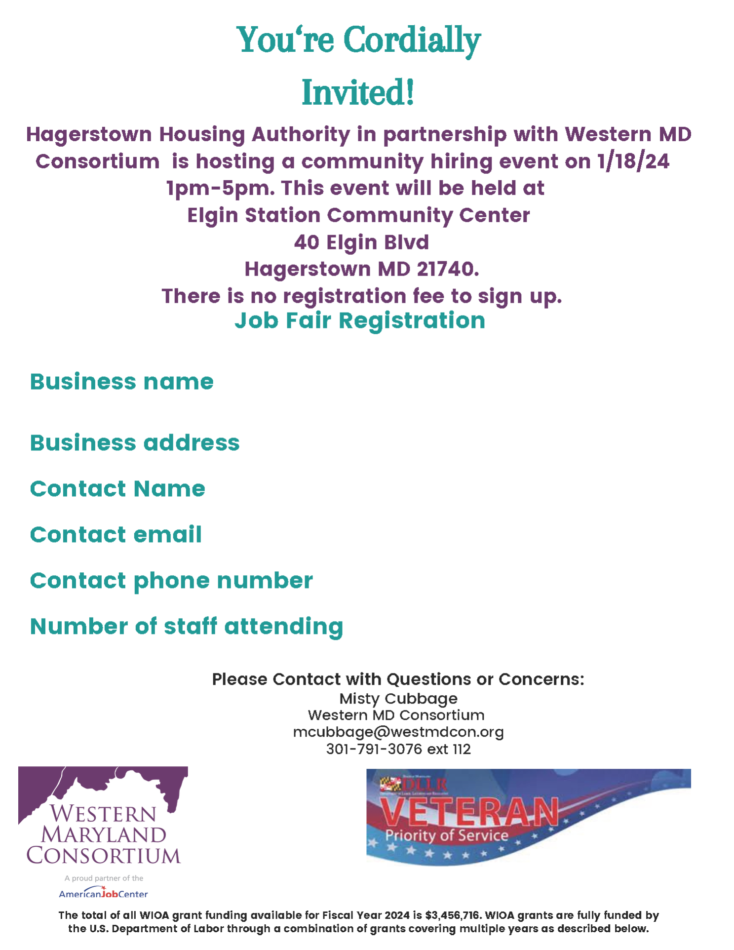 Job Fair with Western Maryland Consortium and Hagerstown Housing