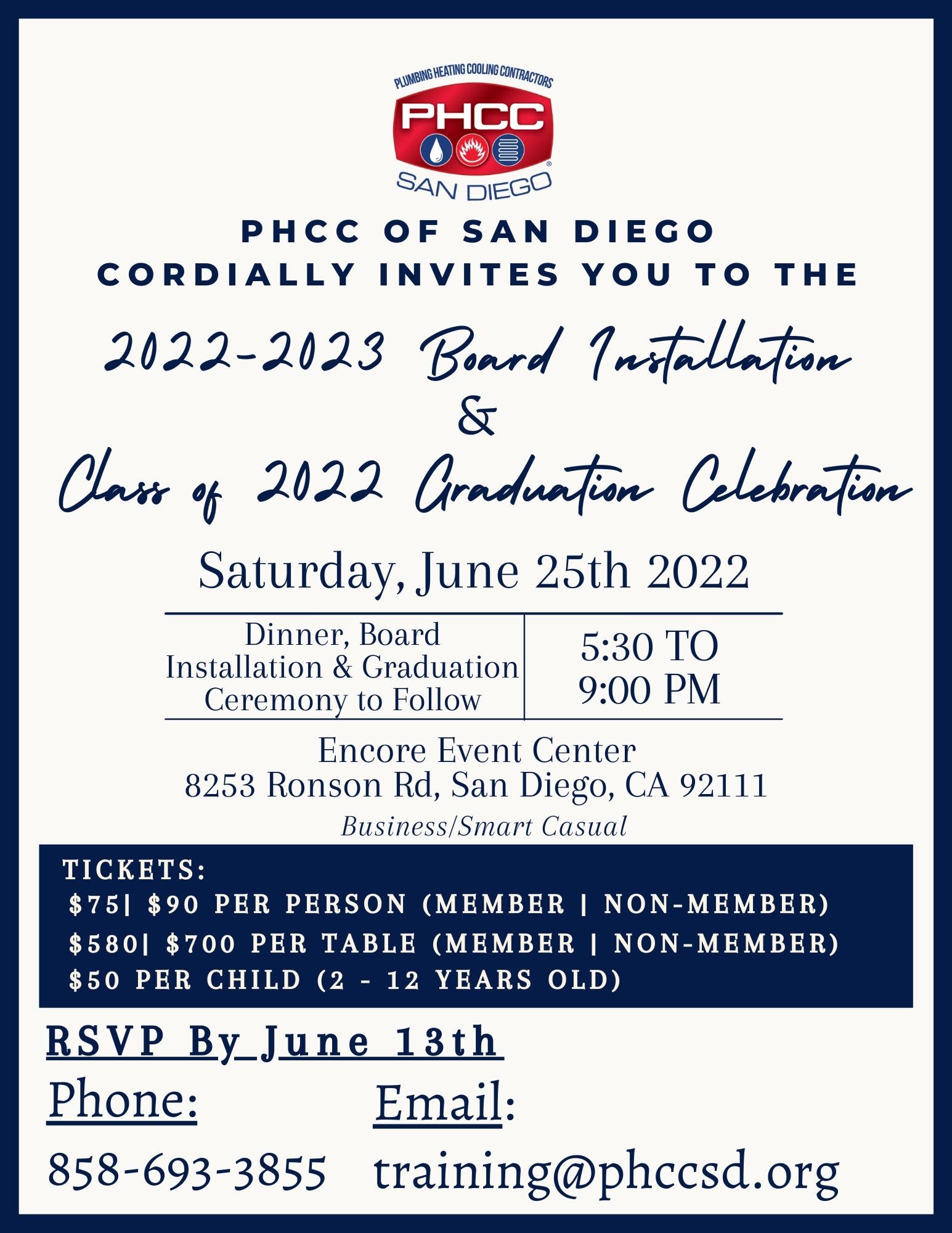 2022 PHCC of San Diego Graduation and Board Installation Dinner [June