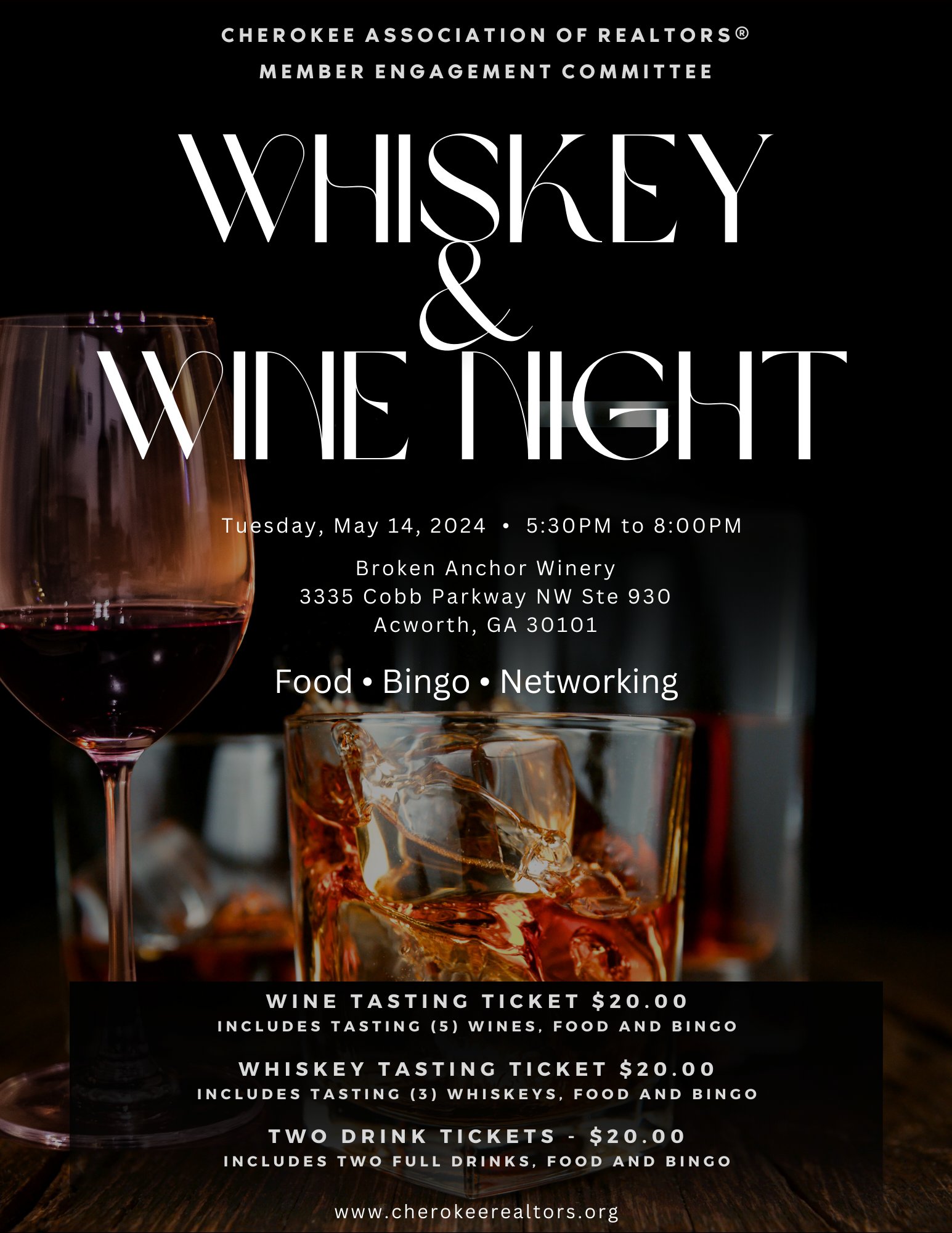 Whiskey & Wine Night Event Flyer