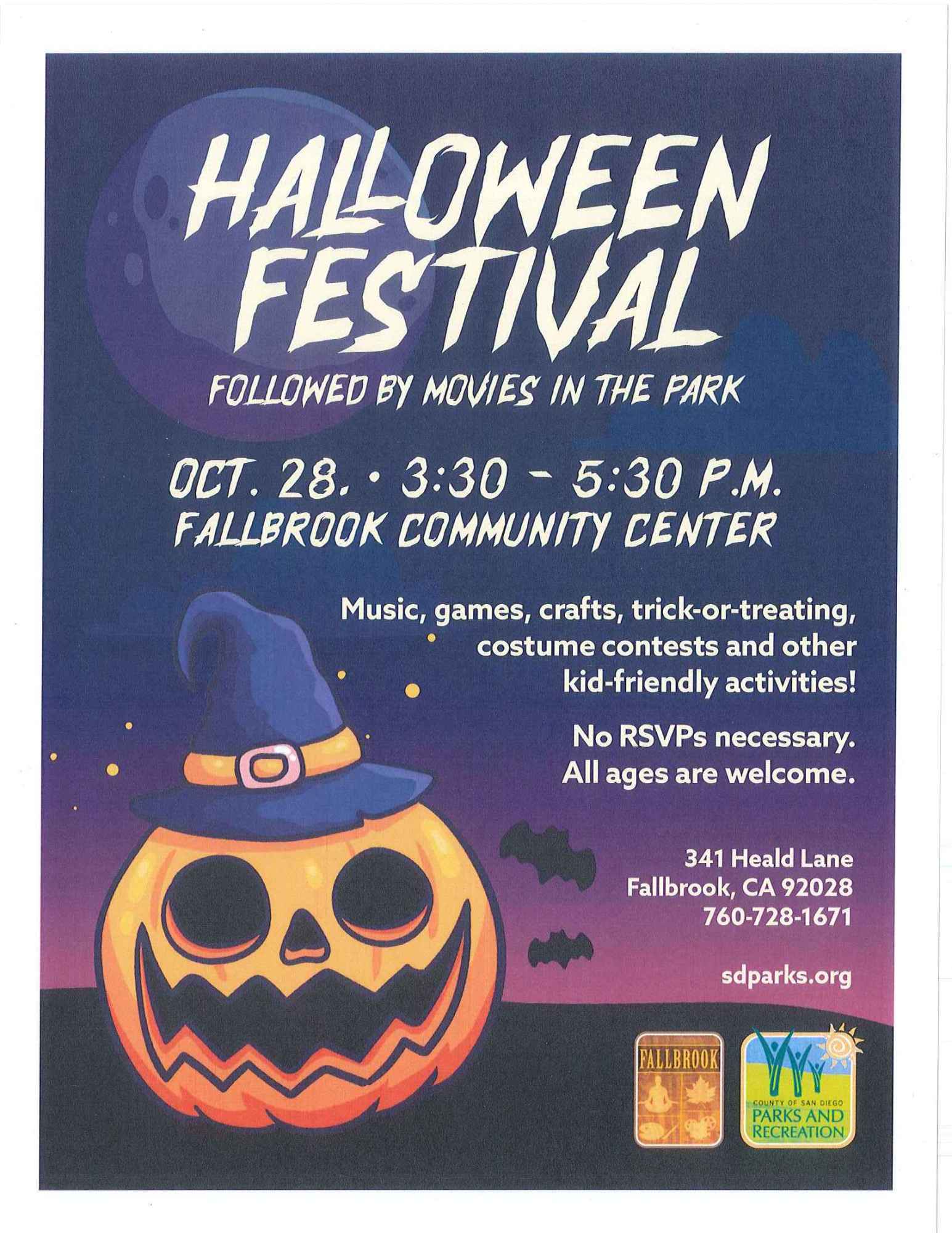 Halloween Festival Followed by Movies in the Park Fallbrook Chamber