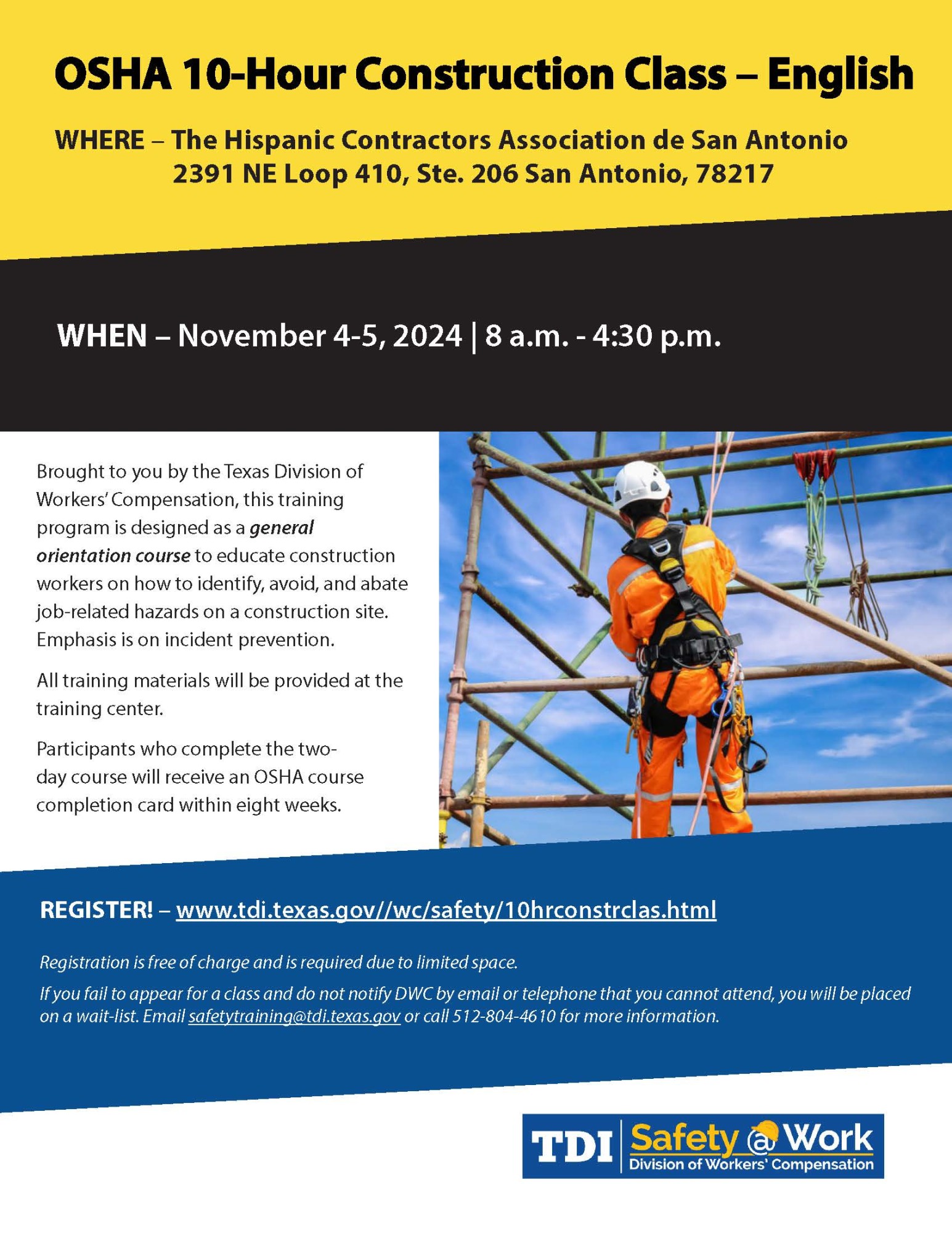 OSHA 10 - Hour Construction in English Events - Hispanic Contractors ...