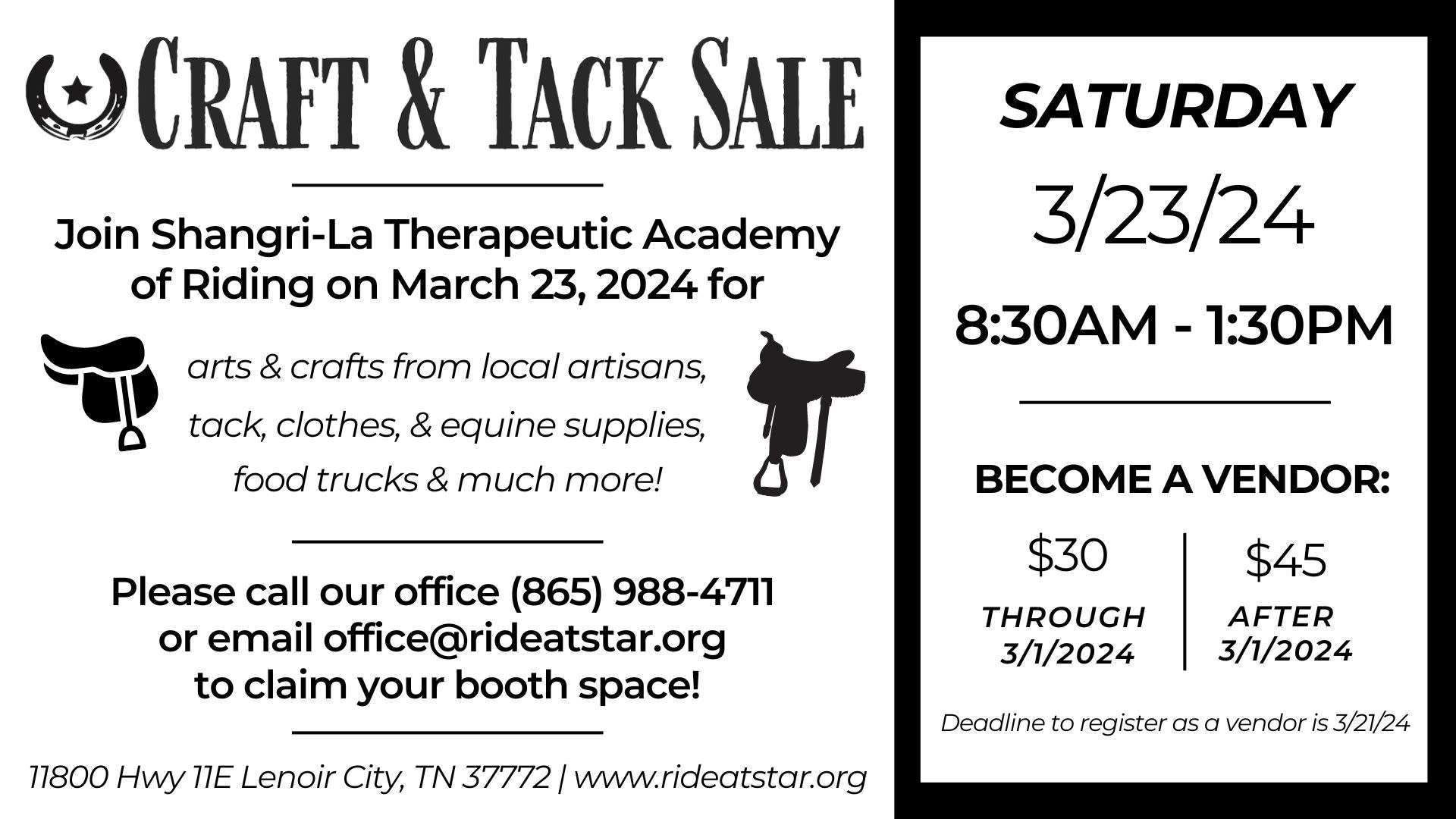 Craft & Tack Sale at ShangriLa Therapeutic Academy of Riding (STAR
