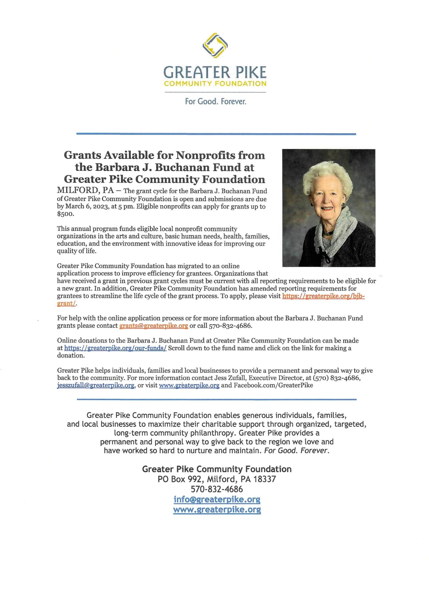 Grants available for nonprofits from the barbara j buchanan fund at