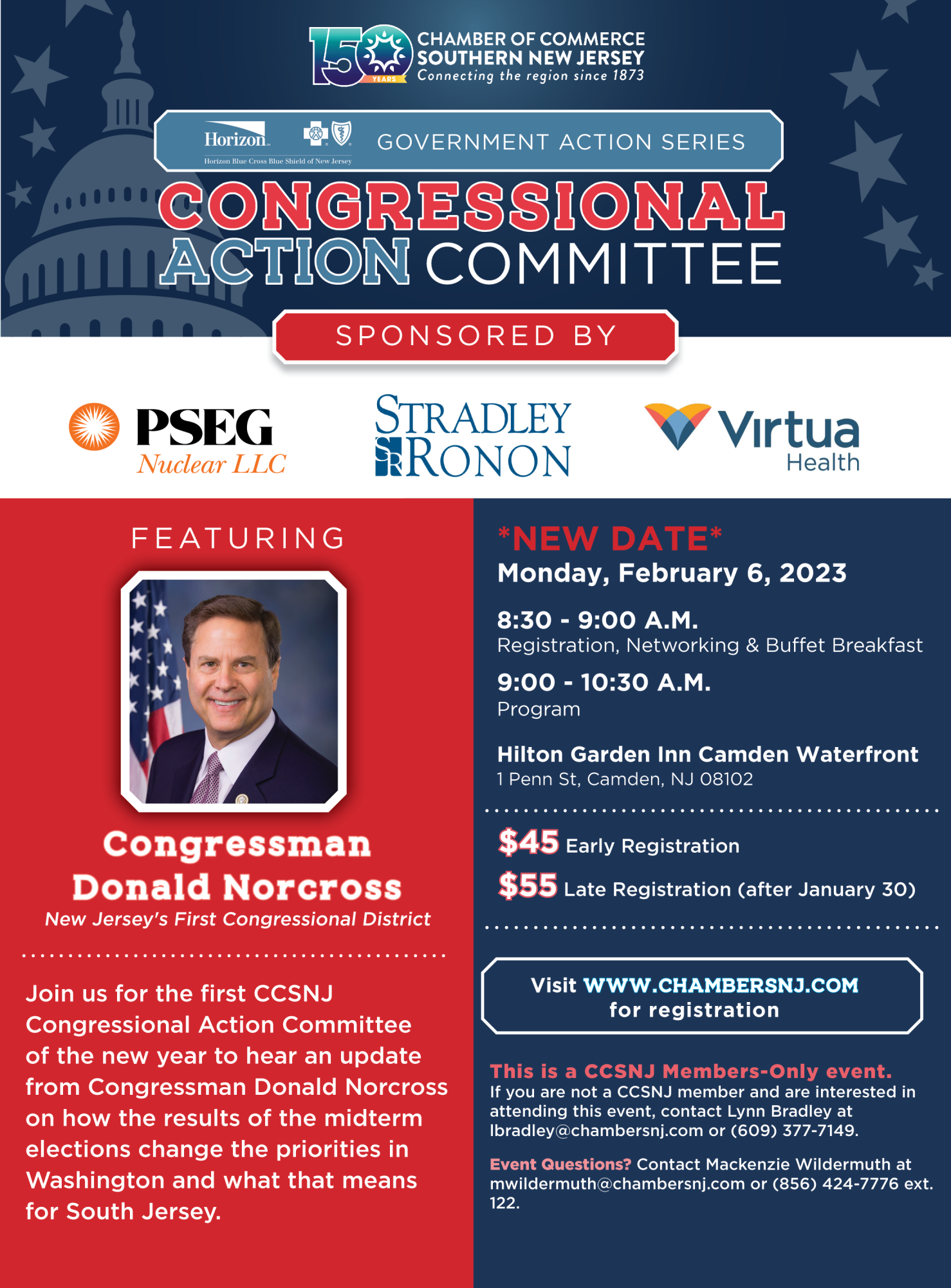 New Date Congressional Action Featuring Congressman Donald Norcross