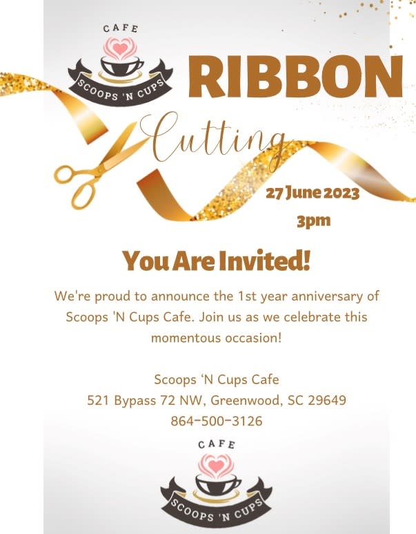 Scoops 'N Cups Cafe Ribbon Cutting Greenwood Chamber of Commerce SC