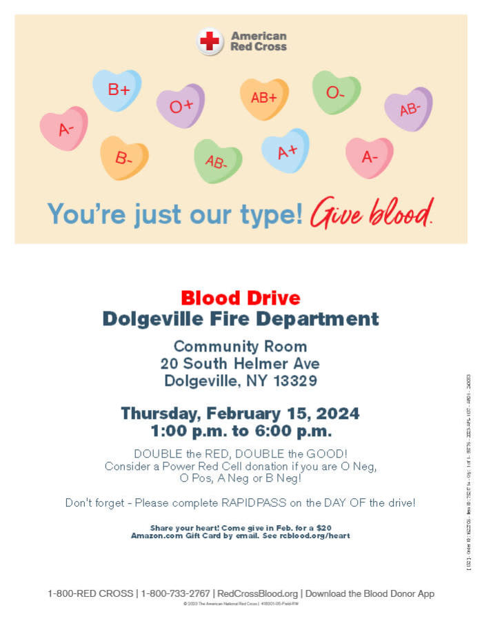 Blood Drive Dolgeville Fire Department default Herkimer County