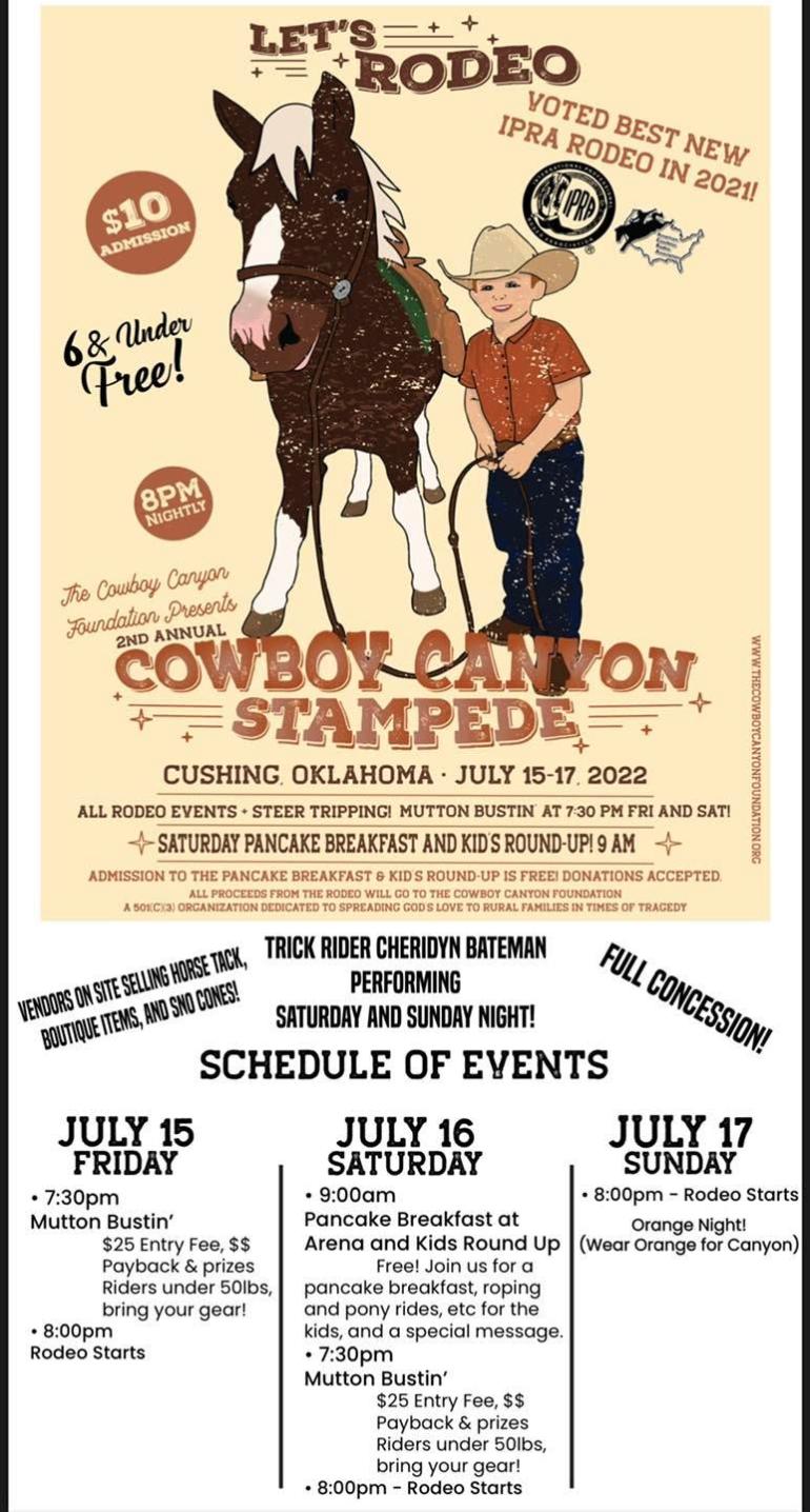 The Cowboy Canyon Foundation Stampede IPRA Rodeo Cushing Chamber of