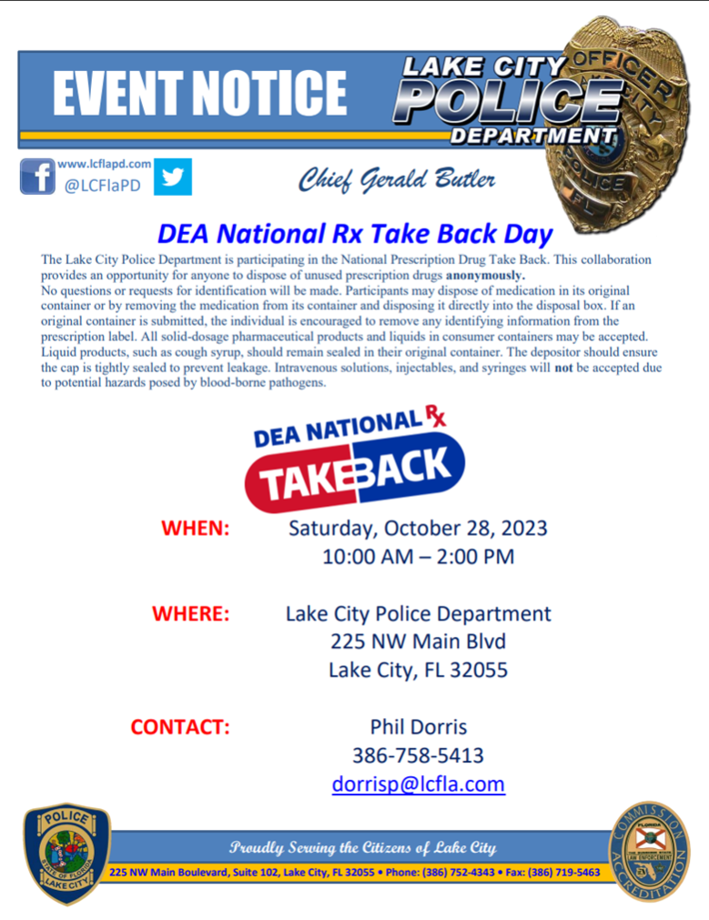 National Prescription Drug Take Back Day Presented by the Lake City ...
