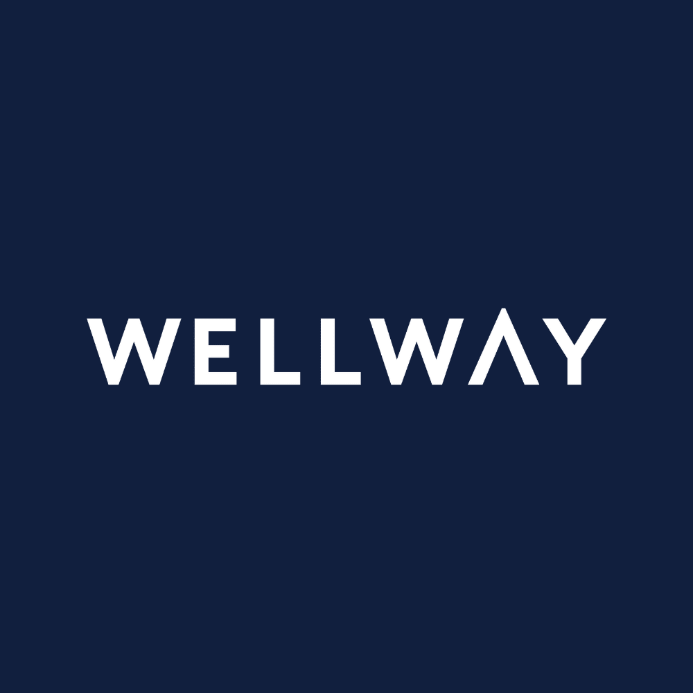 WellWay written out in white letters on a dark navy blue background