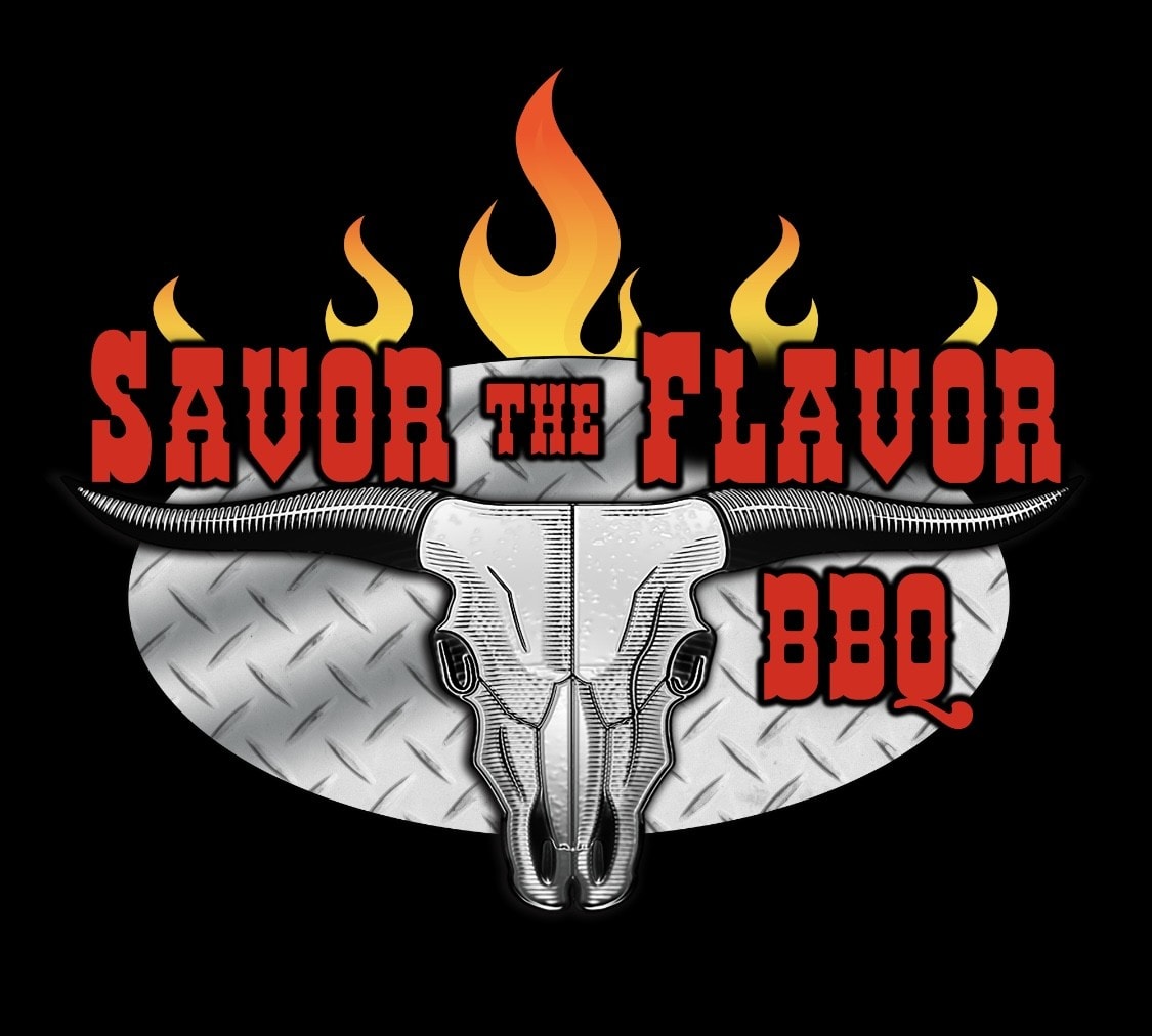 Savor the Flavor logo with skull of a bull and flames