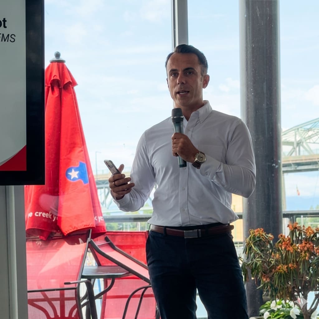 Thomas Mouquot, founder of Brydge Group, giving a talk
