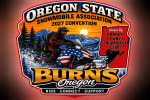 2027 Oregon State Snowmobile Association Convention logo for Burns, Oregon, hosted by Harney County Snowmobile Club.