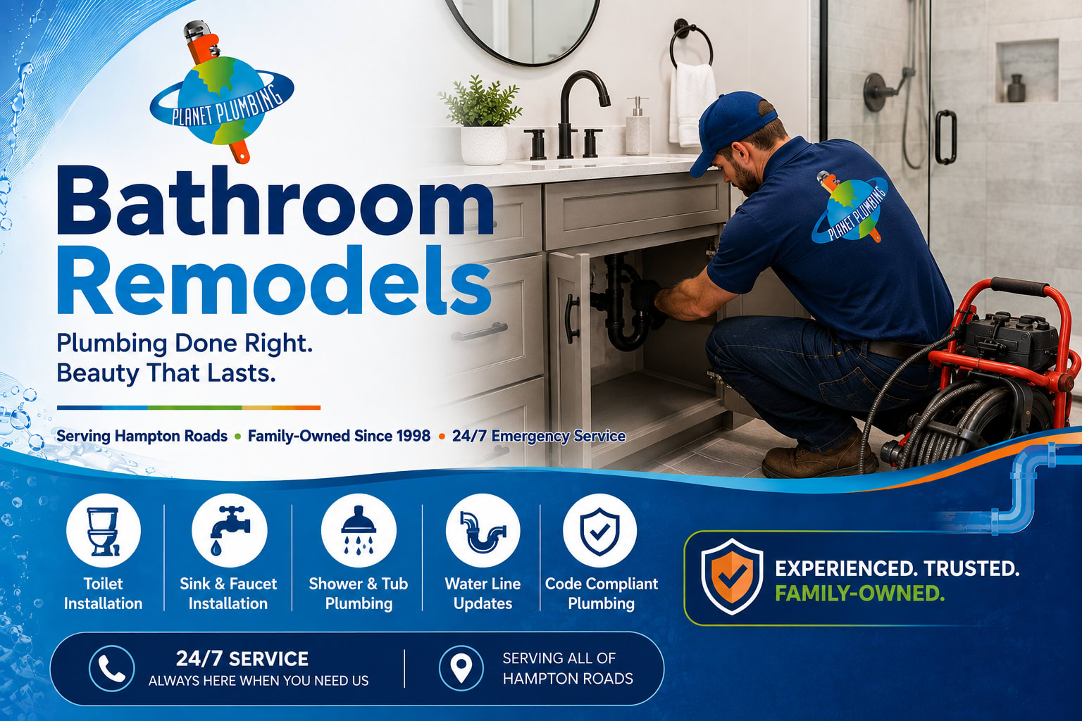 Planet Plumbing Provides Bathroom Remodels in Hampton Roads