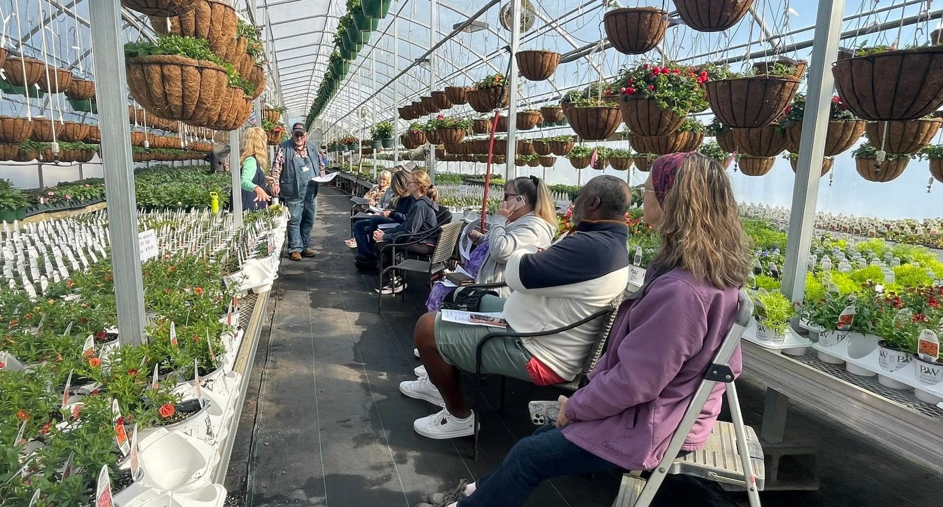 Extension Master Gardener teaching a public gardening class at Cline's Nursery