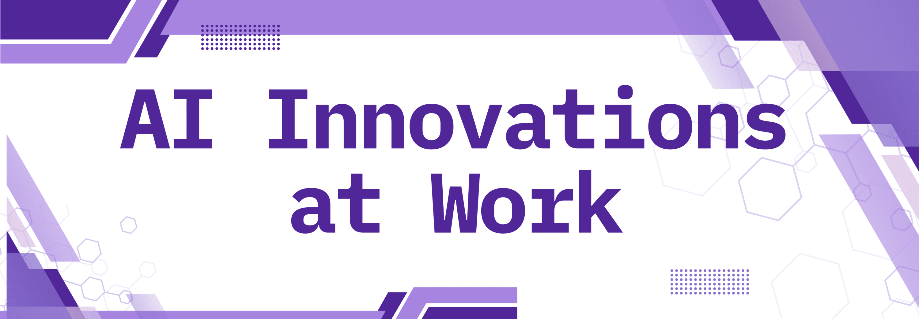 A purple header with the conference title, AI Innovations at Work