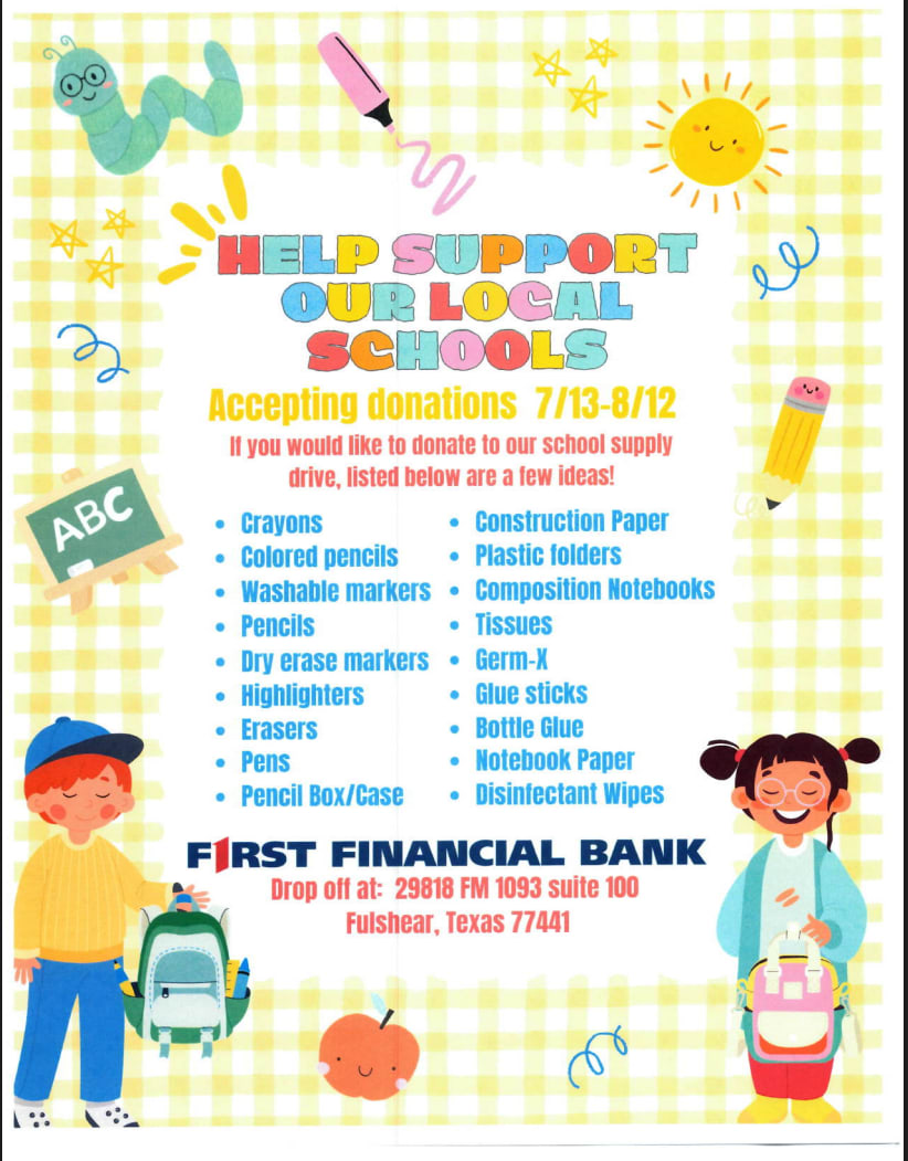 Back to School Supply Drive at First Financial Bank