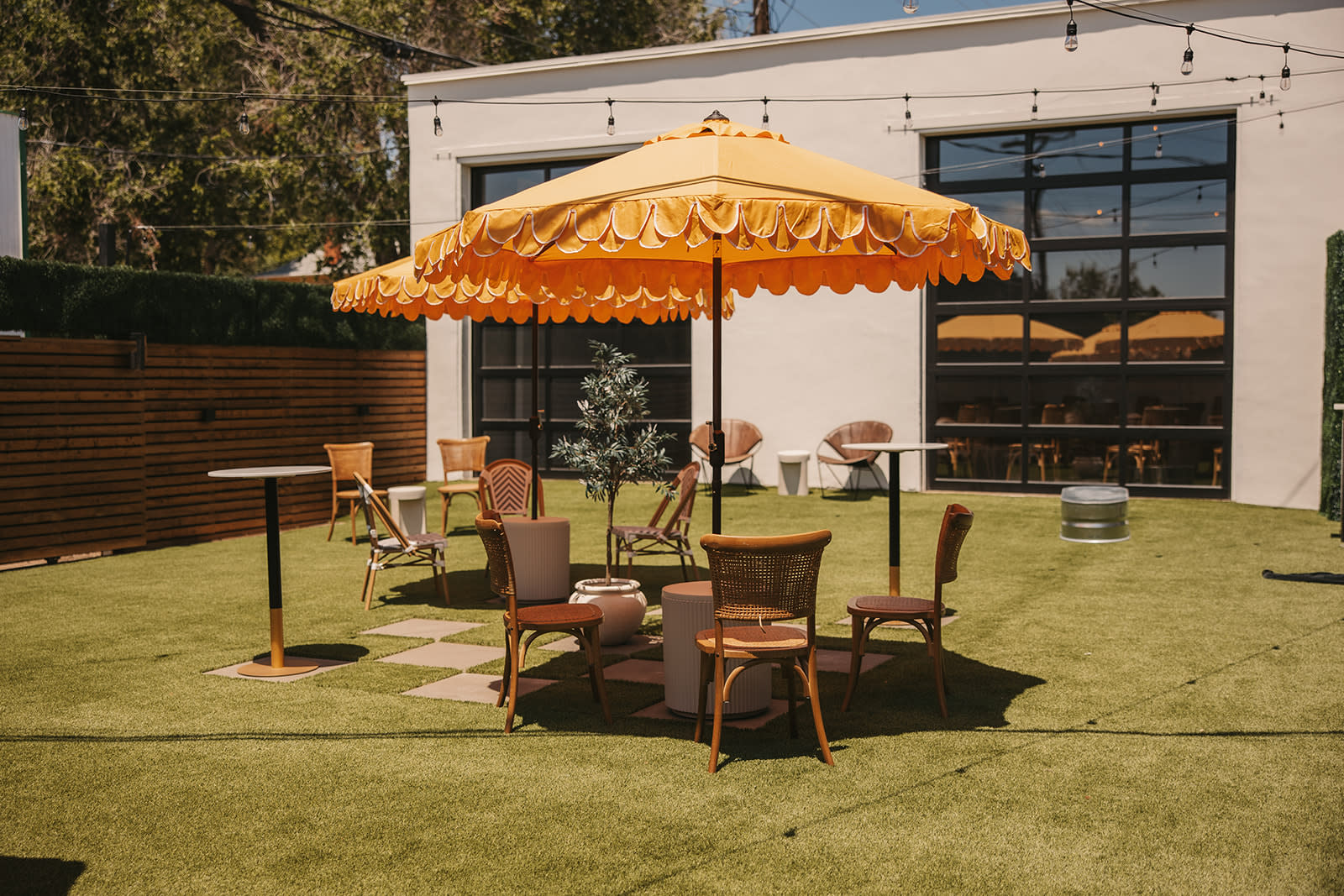 Outdoor patio furniture in The Garden at Bestow Events.