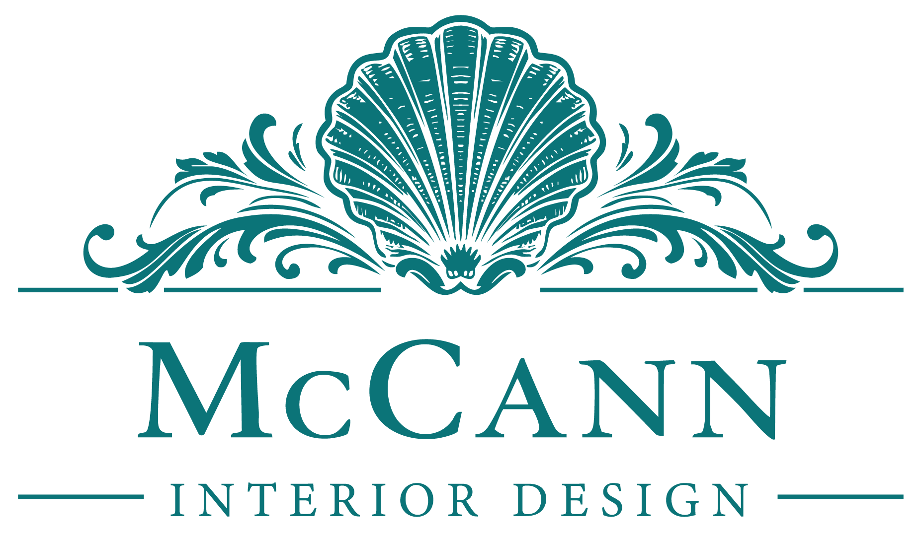 McCann Interior Design Logo - teal scallop shell architectural detail with volute and ancanthus leaf details