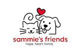 Sammie's Friends logo with a hand drawn kitty and doggie with a red heart between them
