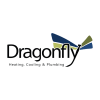 Dragonfly Heating, Cooling & Plumbing company logo featuring blue and green dragonfly wings