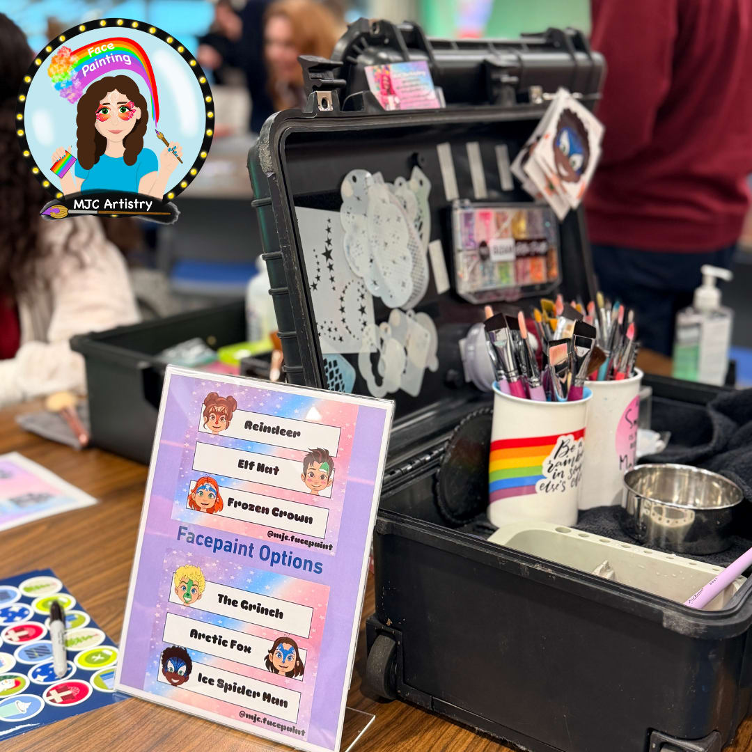 Black hard box filled with face painting supplies