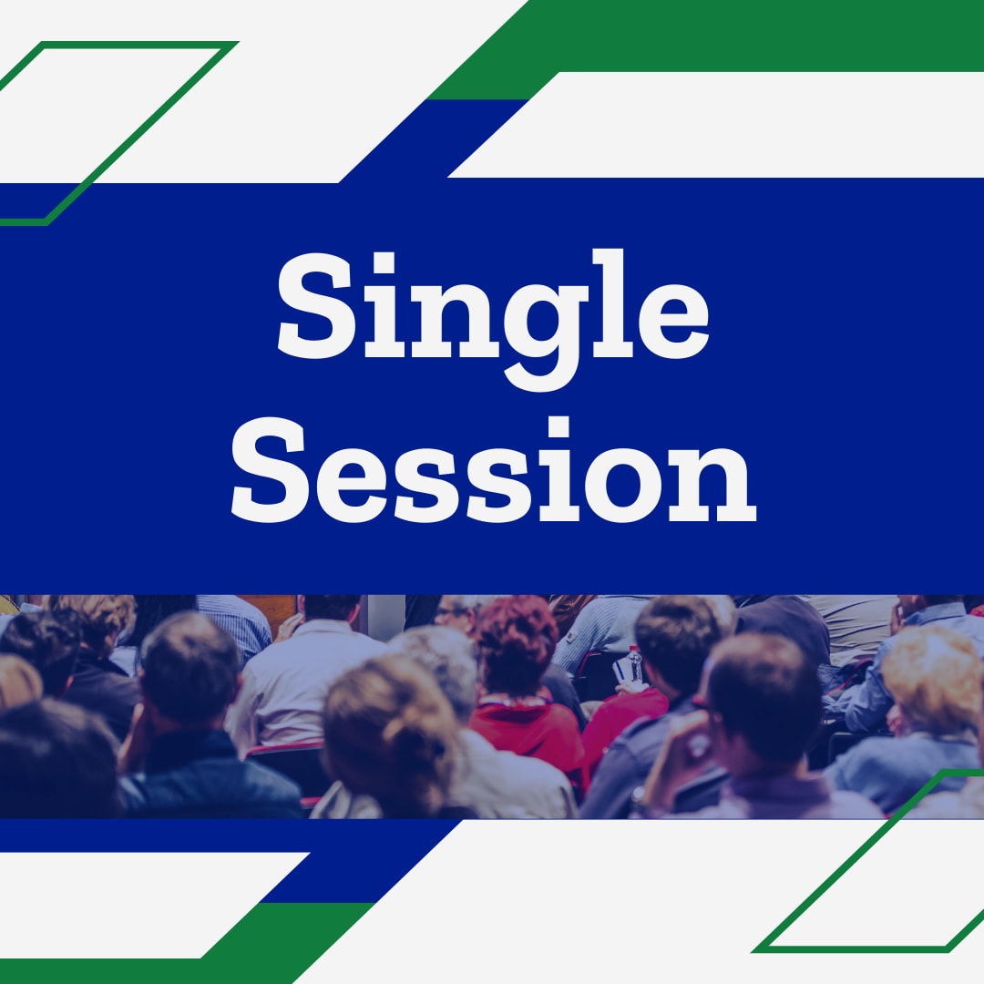 photo of people facing forward in a meeting with "Single Session" text