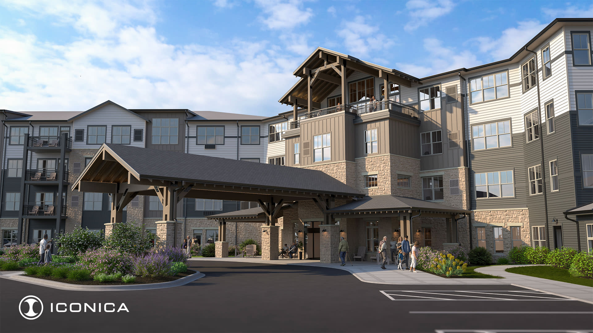 Rendering of a four-story senior living community