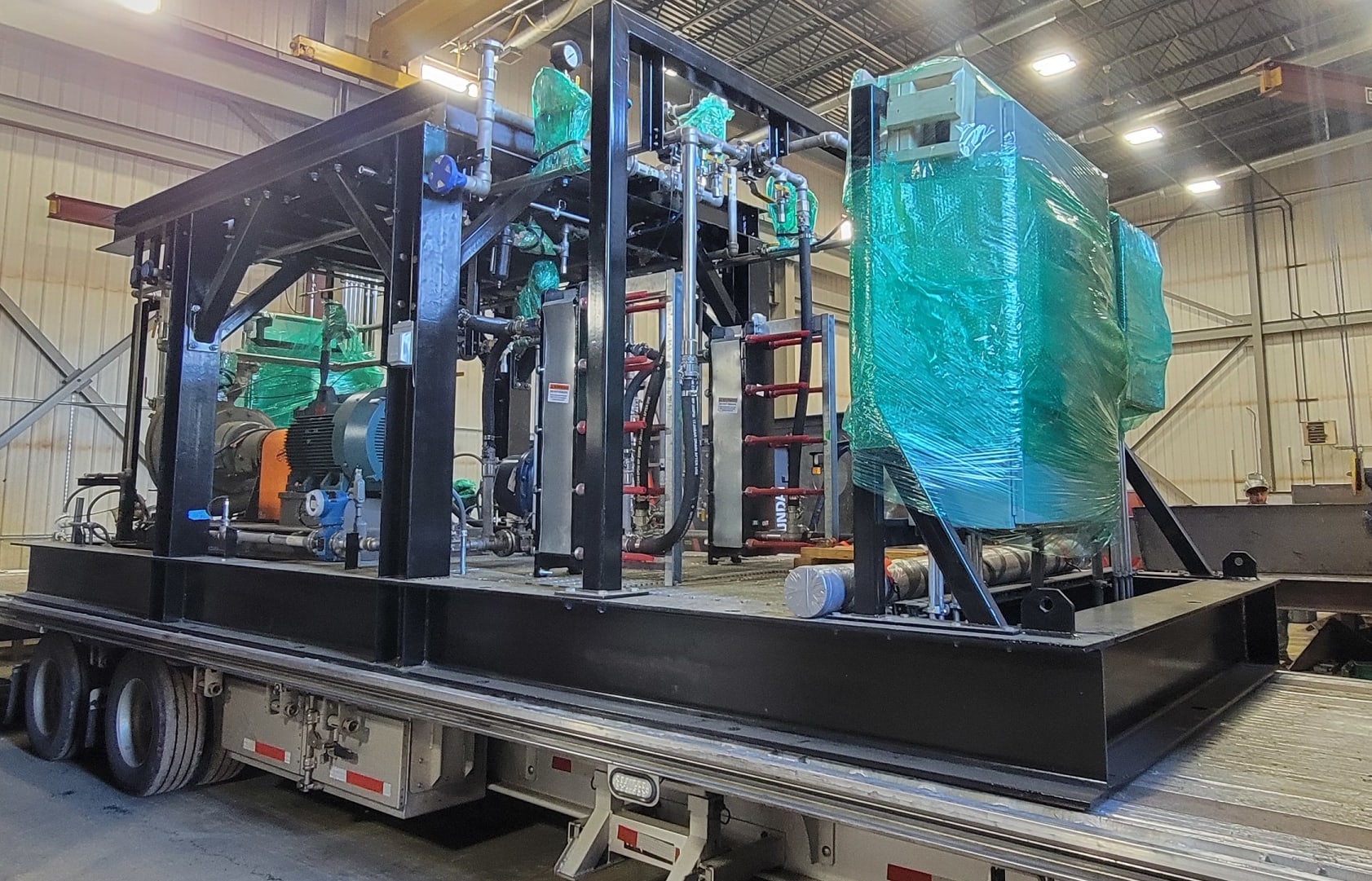 Industrial piping skid with valves and stainless steel process lines