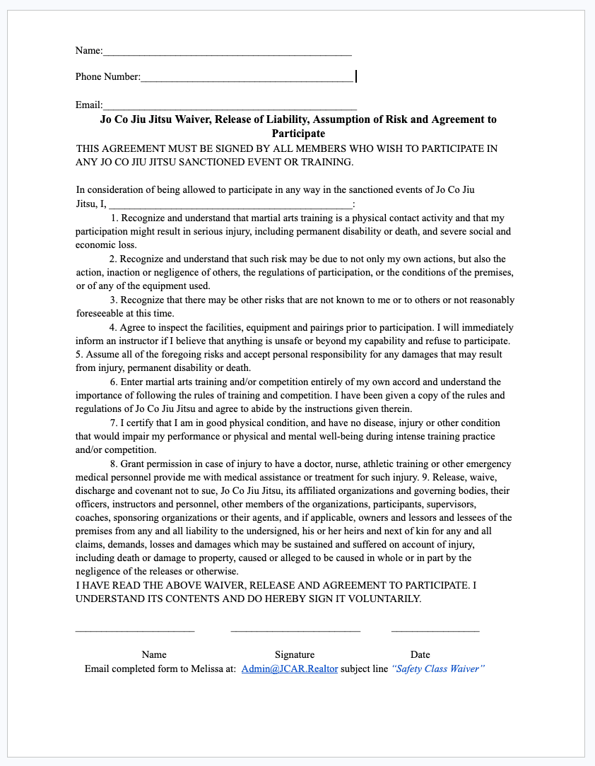 Safety Class Waiver