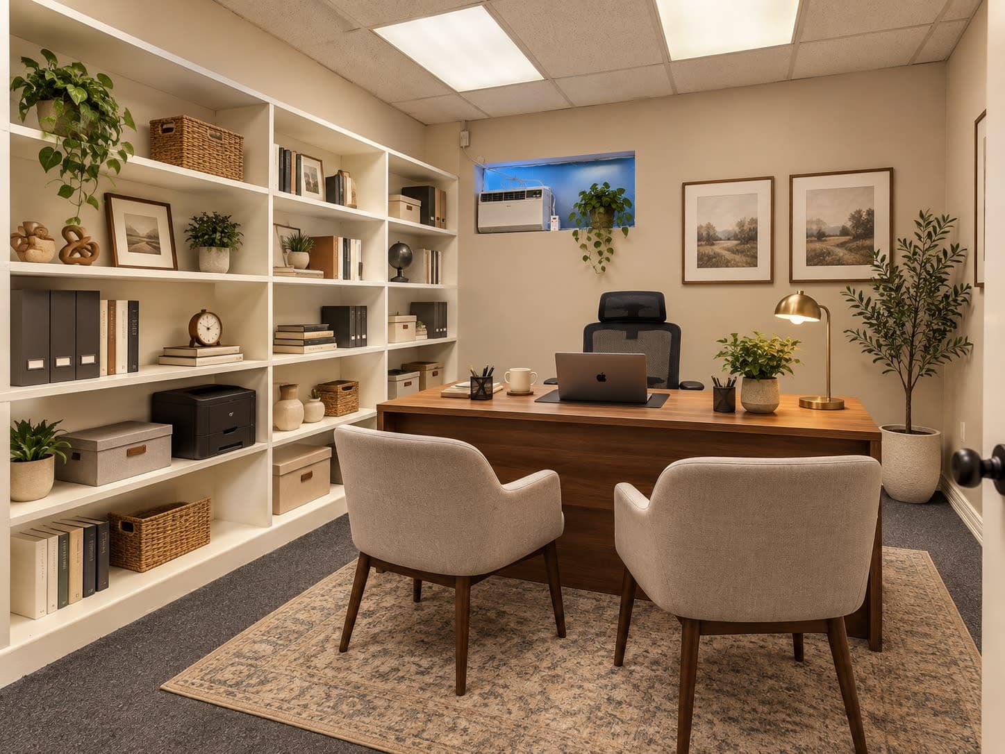 This is an AI generated photo to show what the room can look like. The room is empty.