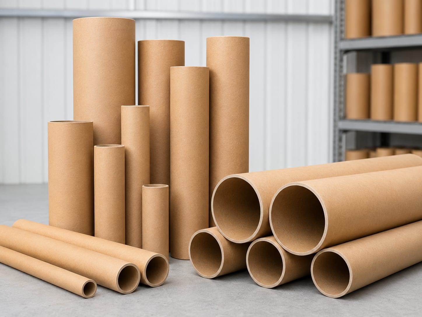 Kraft paper mailing tubes and heavy-duty cardboard cores in assorted diameters and lengths