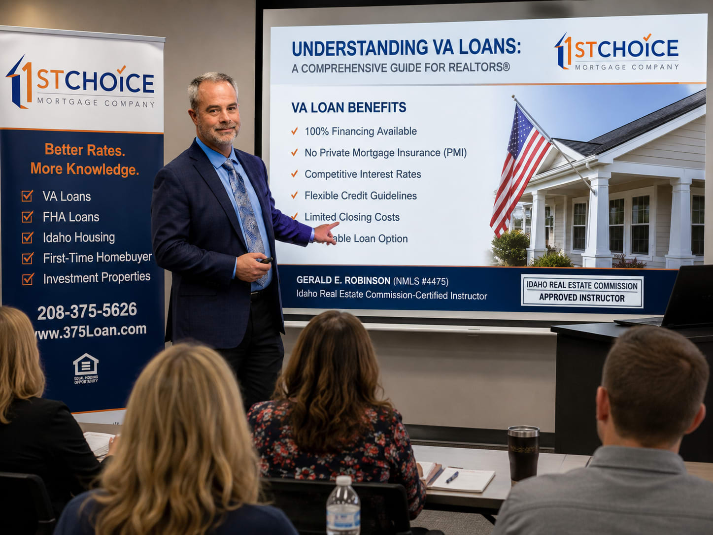 Jerry Robinson teaching an Idaho real estate continuing education class about VA home loans