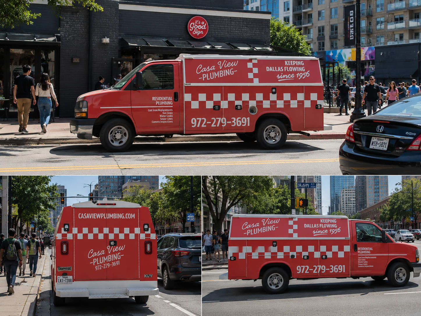 Casa View Plumbing vehicle wrap featuring branded graphics and company information on a service vehicle.