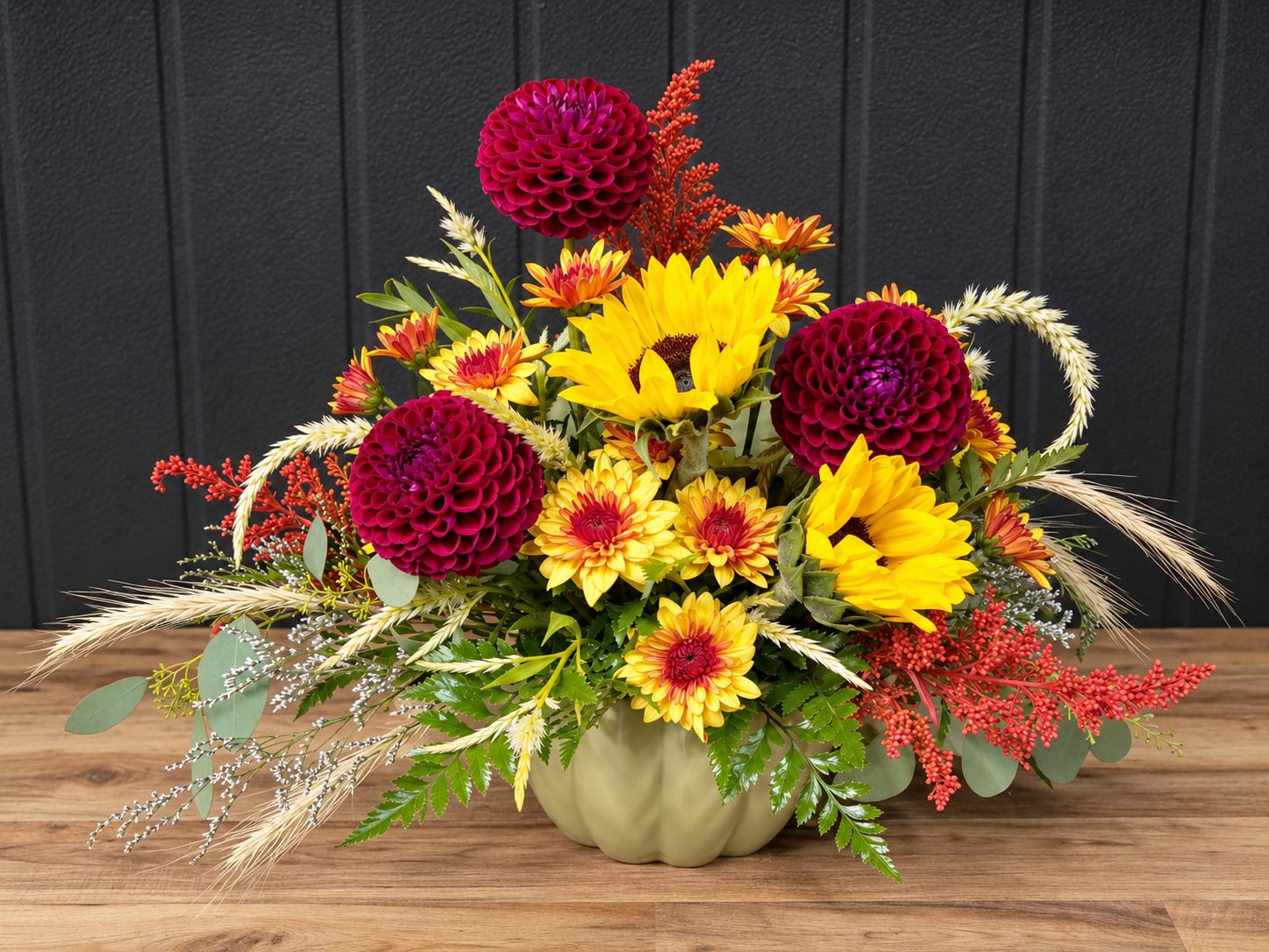 Fall Flowers Green Pumpkin Vase