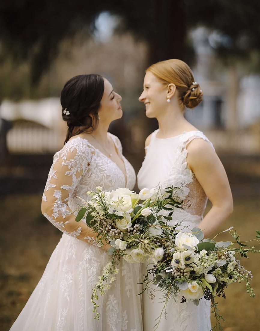 Brides with their bouquets.
