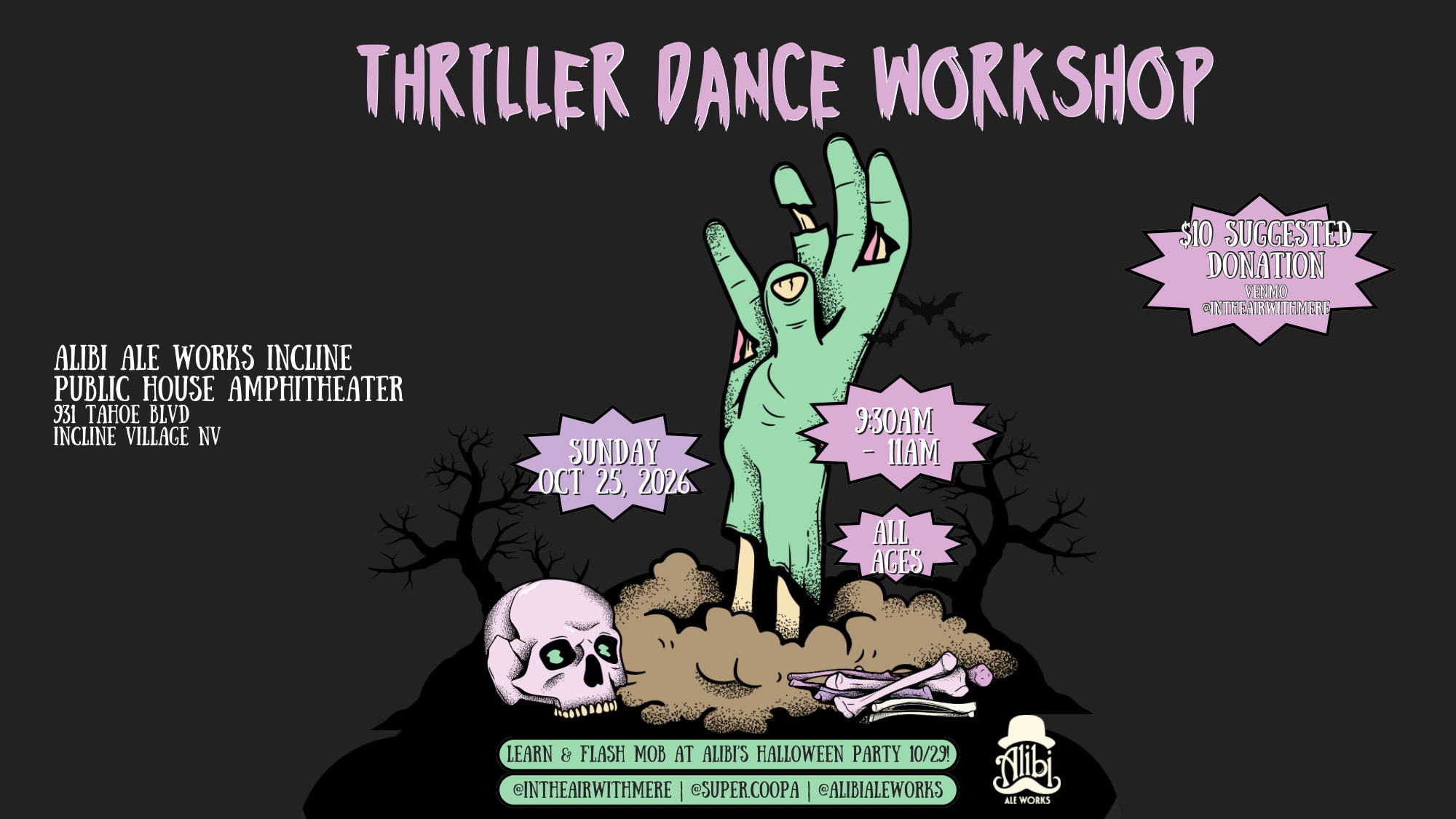 Thriller Dance workshop Sunday October 25th at Alibi Incline
