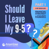 Graphic for Should I Leave My 9–5?, Part 1 of Financial Strategy for Values-Driven Founders. Blue and lavender design with tw