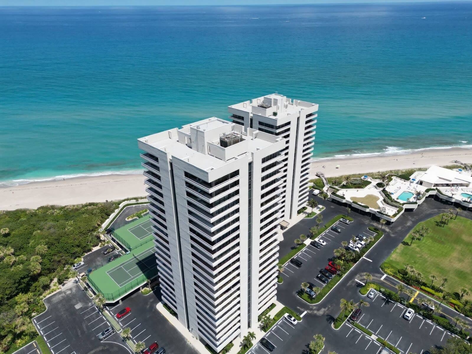 Flat roofs on the Water Glades oceanfront condominium towers on Singer Island, Riviera Beach