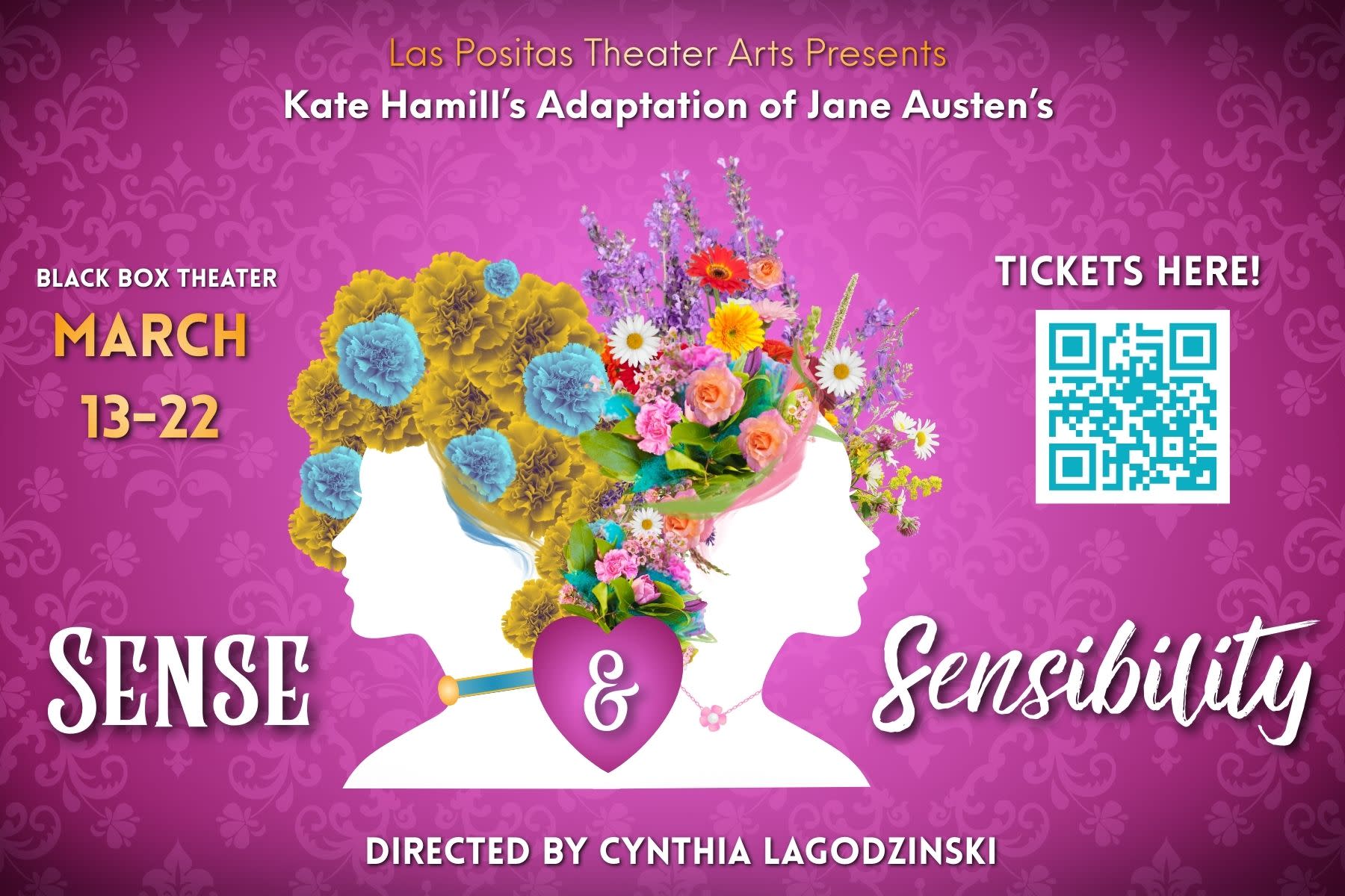 Silhoettes of two ladies with hair made out of "brainy, practical" carnations and "wild and passionate" wildflowers. One lady