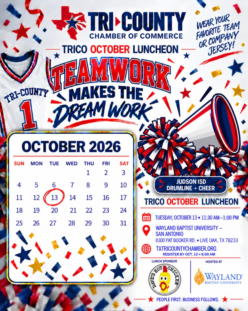 October 13, 2026 Teamwork Makes the Dream Work luncheon at Wayland Baptist University, sponsored by Dave’s Hot Chicken.