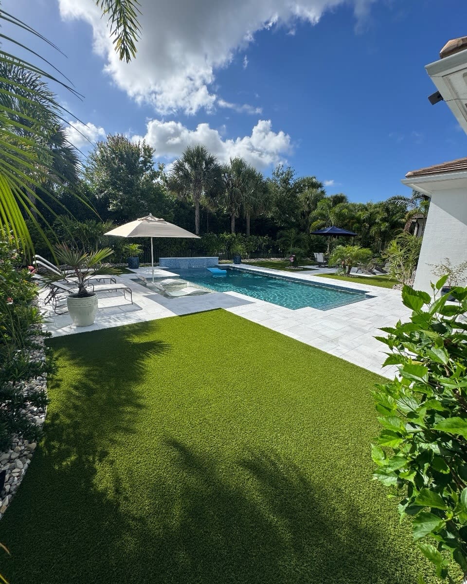 Artificial Turf Installation for Poolside Backyard